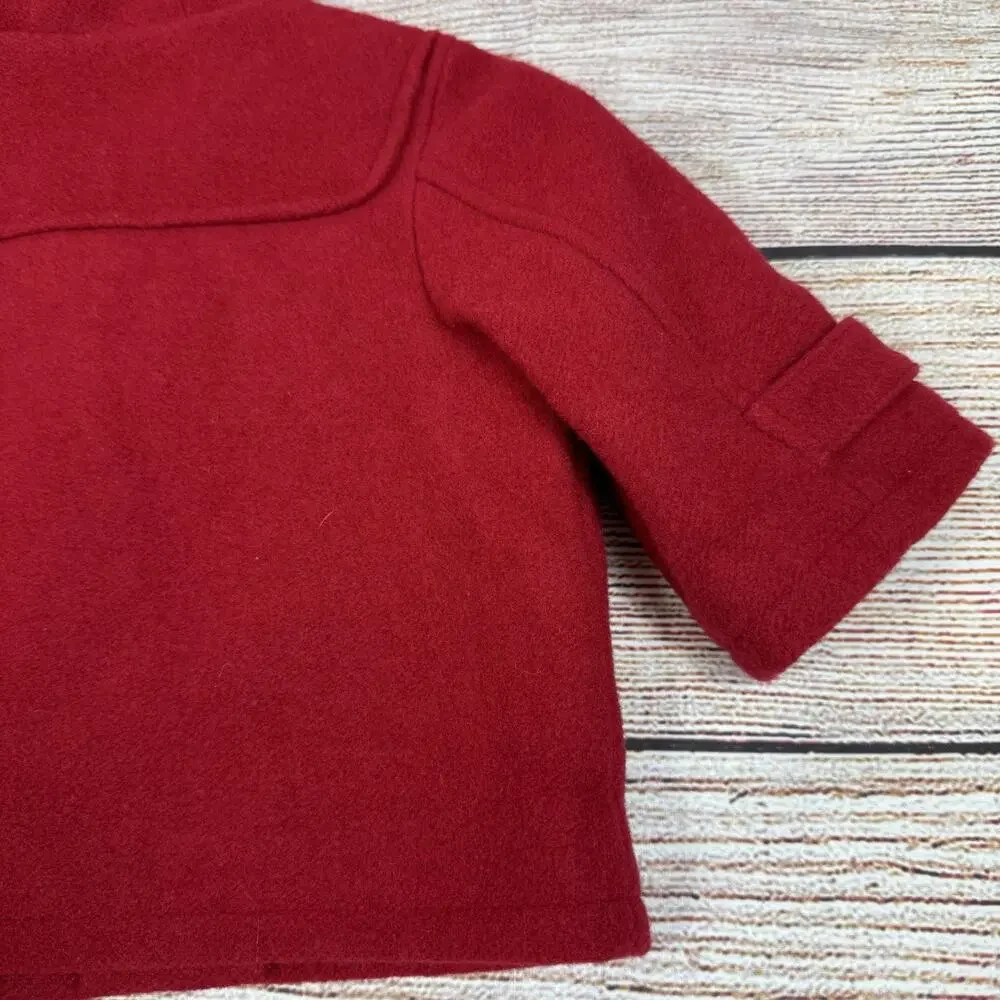 Janie And Jack Layette Red Wool Blend Pea Coat Baby 0-6 Months Unisex Hooded